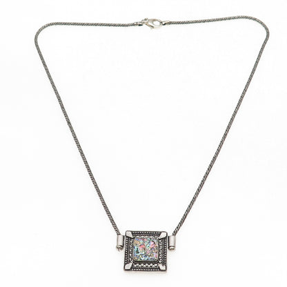 925 Sterling Silver Vintage Roman Glass Oxidized Chain Necklace 18"