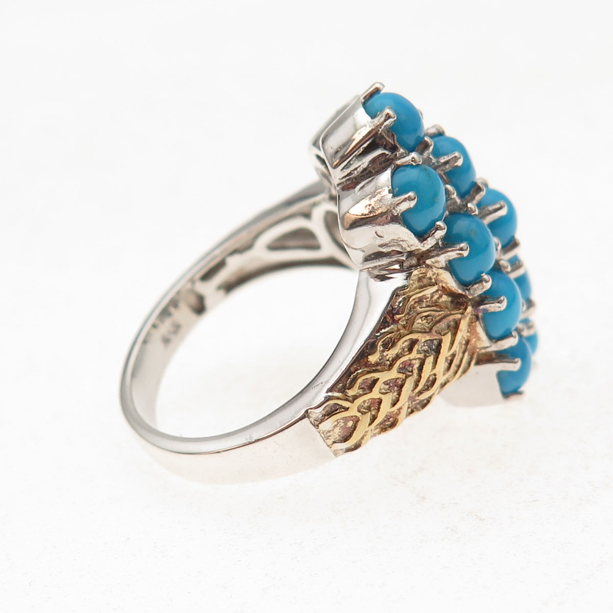 Chuck Clemency Sterling Silver 2-Tone Real Sleeping Beauty Turquoise Ring Size 8