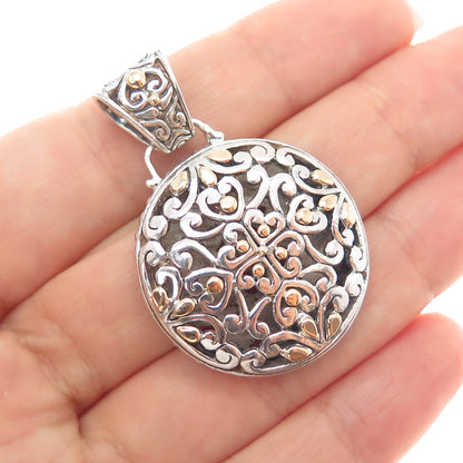 18K Gold 925 Sterling Silver Vintage Ornate Heart Charm Pendant