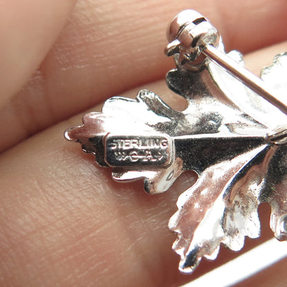 925 Sterling Silver Vintage Carl Art Rhinestone Leaves Pin Brooch