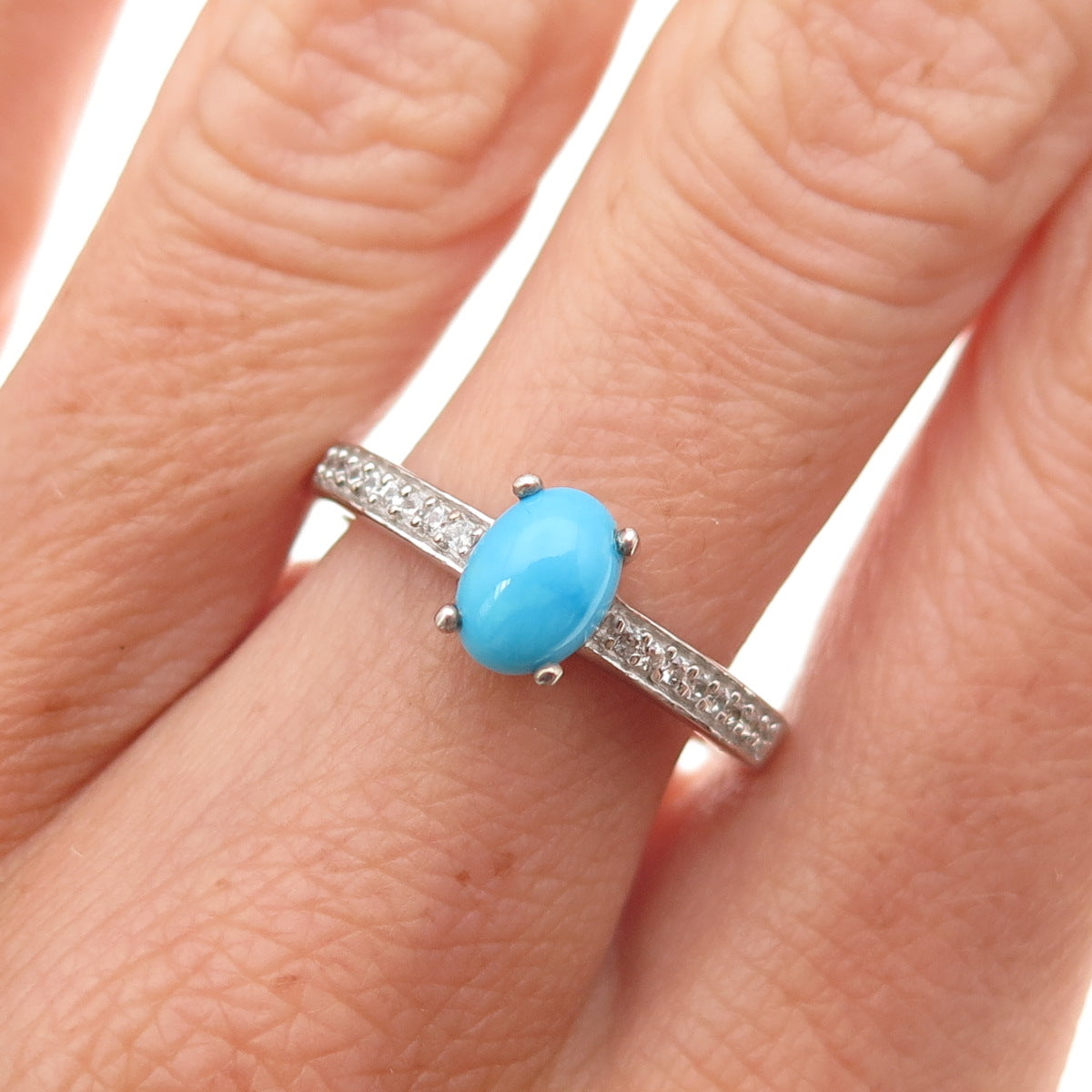 Chuck Clemency 925 Sterling Silver Real Turquoise & White Topaz Ring Size 8