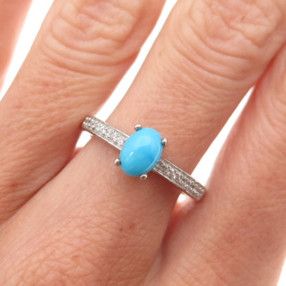 Chuck Clemency 925 Sterling Silver Real Turquoise & White Topaz Ring Size 8