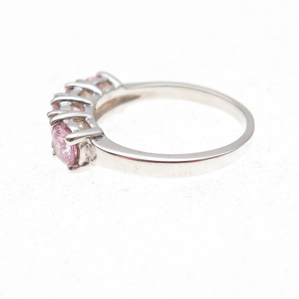 925 Sterling Silver Round-Cut Pink C Z Ring Size 5.25
