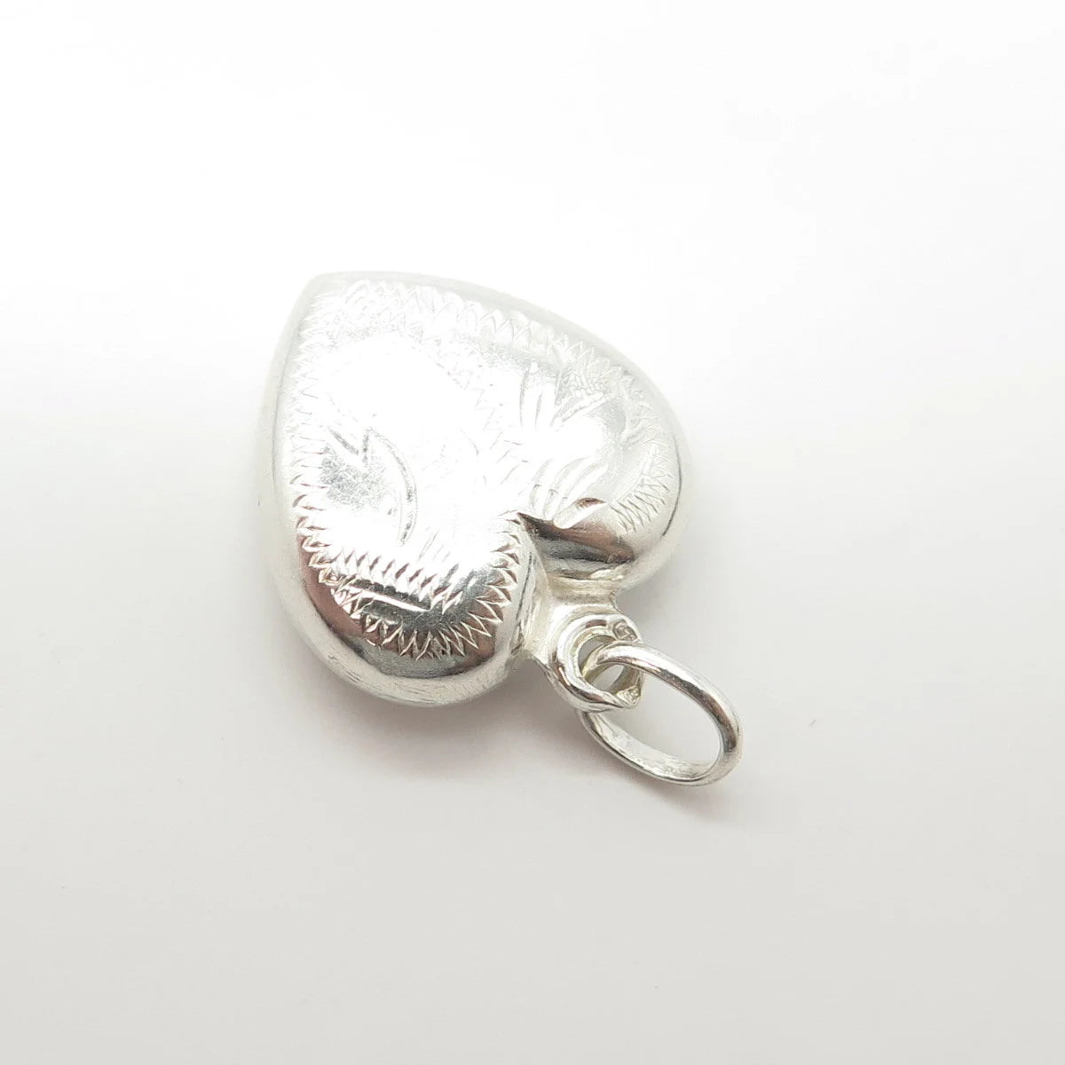 835 Silver Vintage Portugal Etched Puffy Heart Charm Pendant