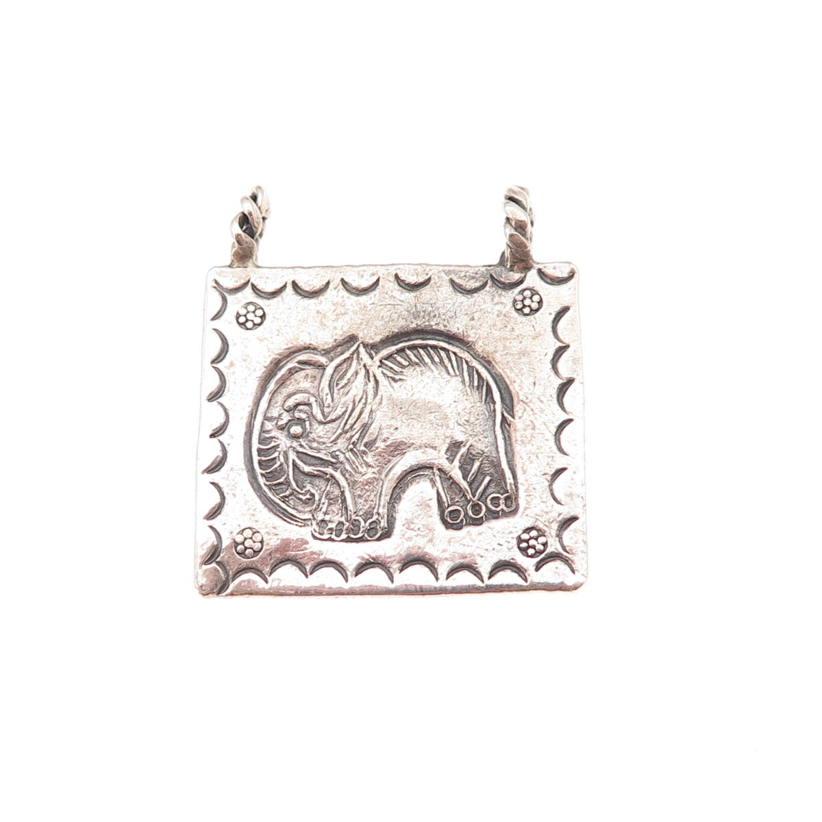 Ken Crafts 925 Sterling Silver Vintage Elephant Oxidized Slide Charm Pendant