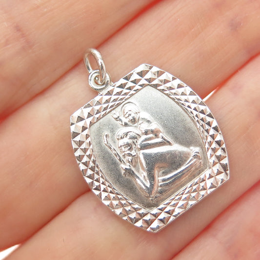 925 Sterling Silver Vintage St. Christopher Diamond-Cut Religious Charm Pendant