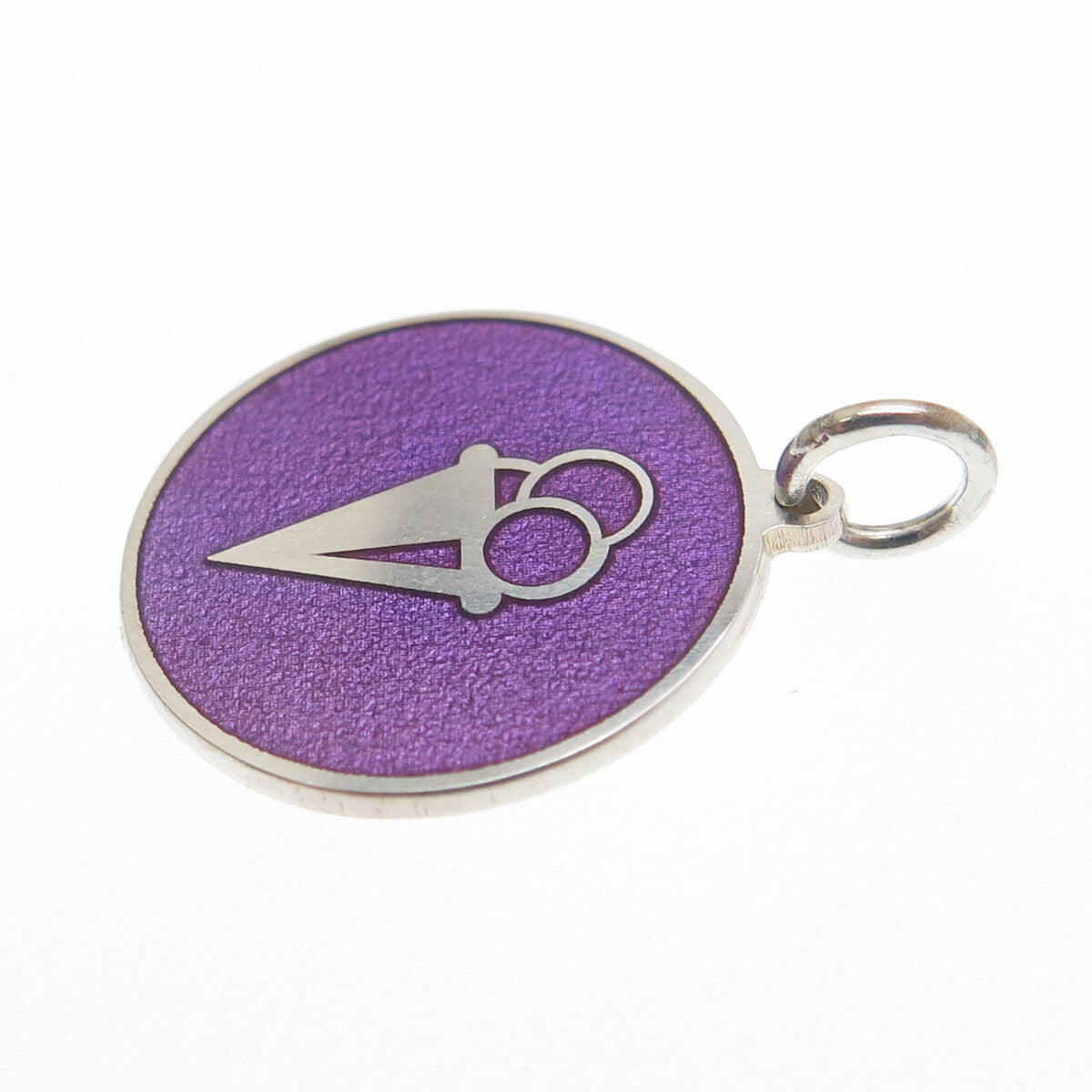 925 Sterling Silver Purple Enamel Ice Cream Round Tag Minimalist Charm Pendant