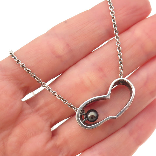Be Well with Arielle 925 Sterling Silver Vintage Real Pearl Heart Necklace 18"