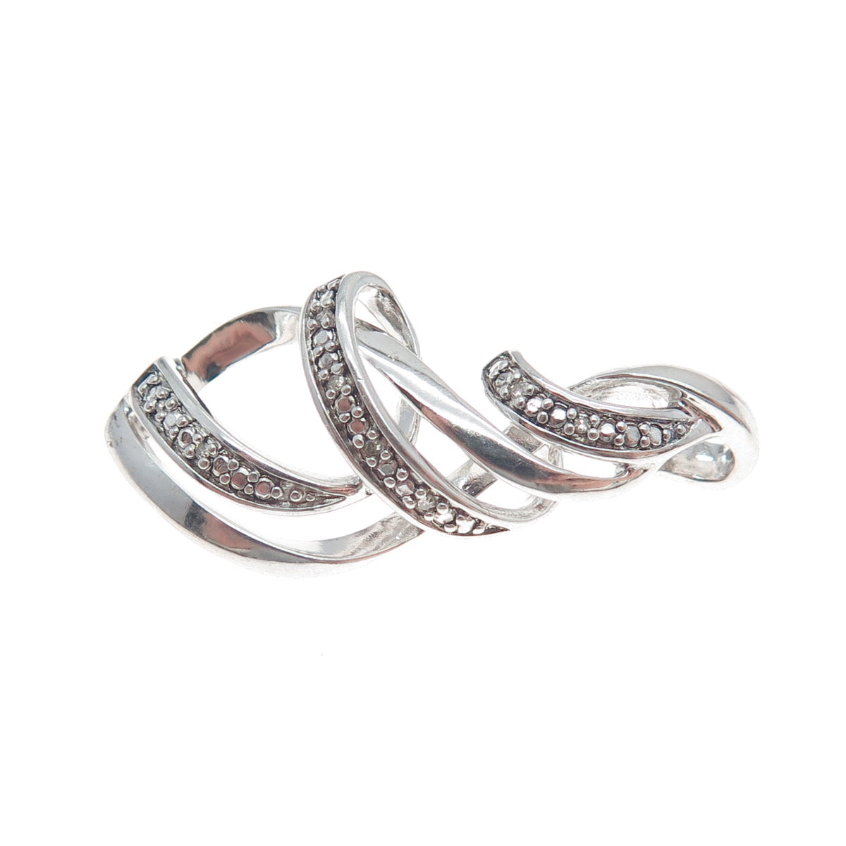 SUN 925 Sterling Silver Real Round-Cut Diamond Twisted Pendant