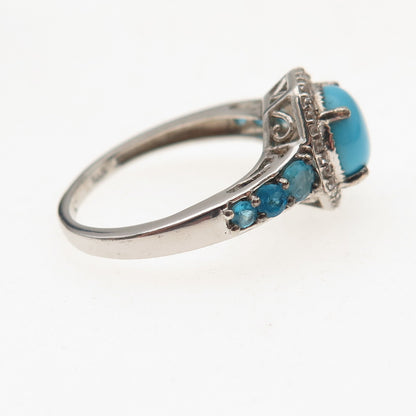 Chuck Clemency 925 Sterling Silver Real Turquoise Apatite & Topaz Ring Size 8.25