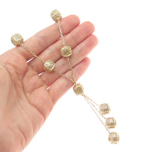 925 Sterling Silver Gold Plated Vintage Rose Box Tassel Cable Chain Necklace 18"