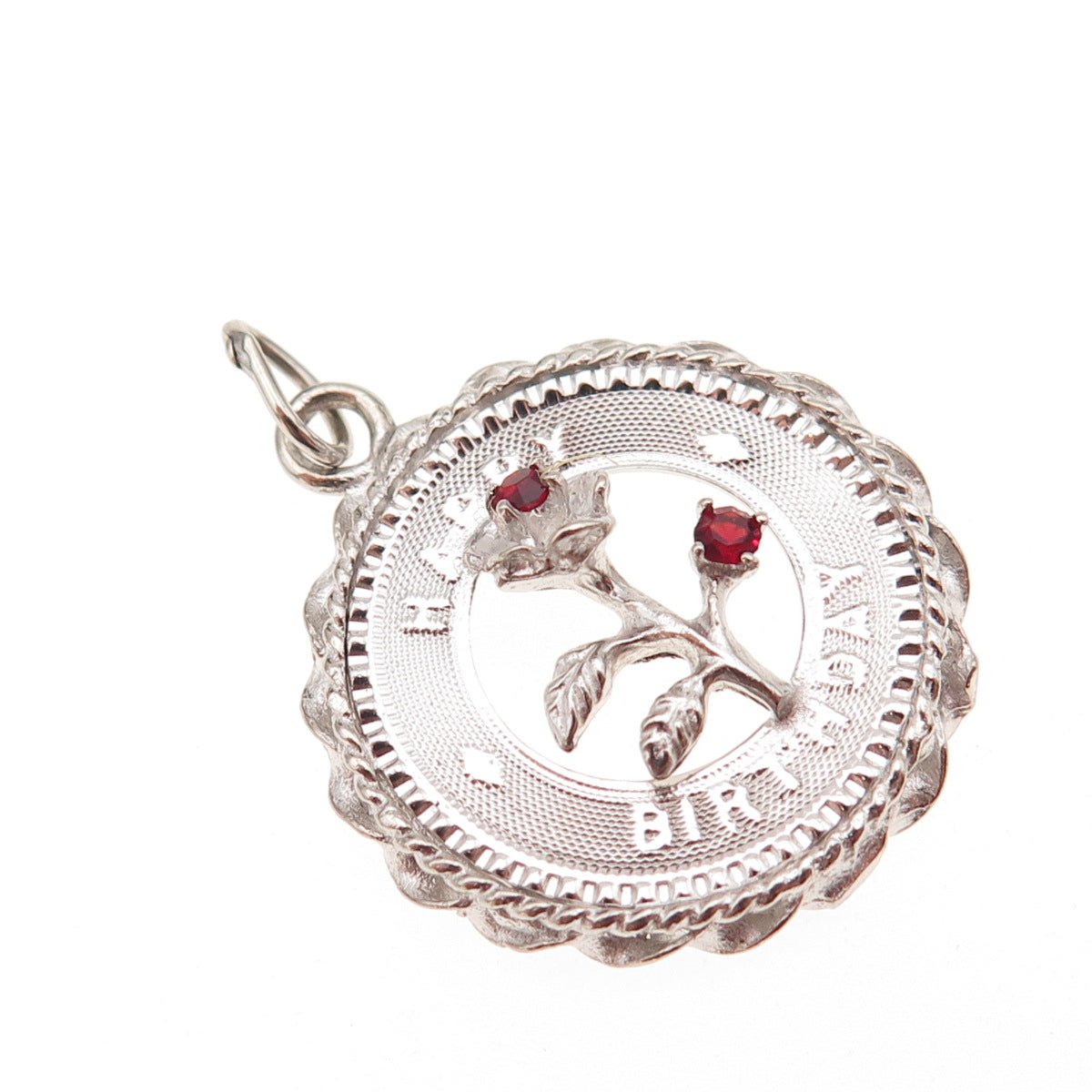 Mark Mercy 925 Sterling Silver Vintage Rhinestone Happy Birthday Charm Pendant