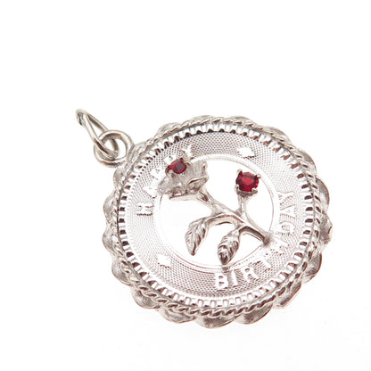 Mark Mercy 925 Sterling Silver Vintage Rhinestone Happy Birthday Charm Pendant