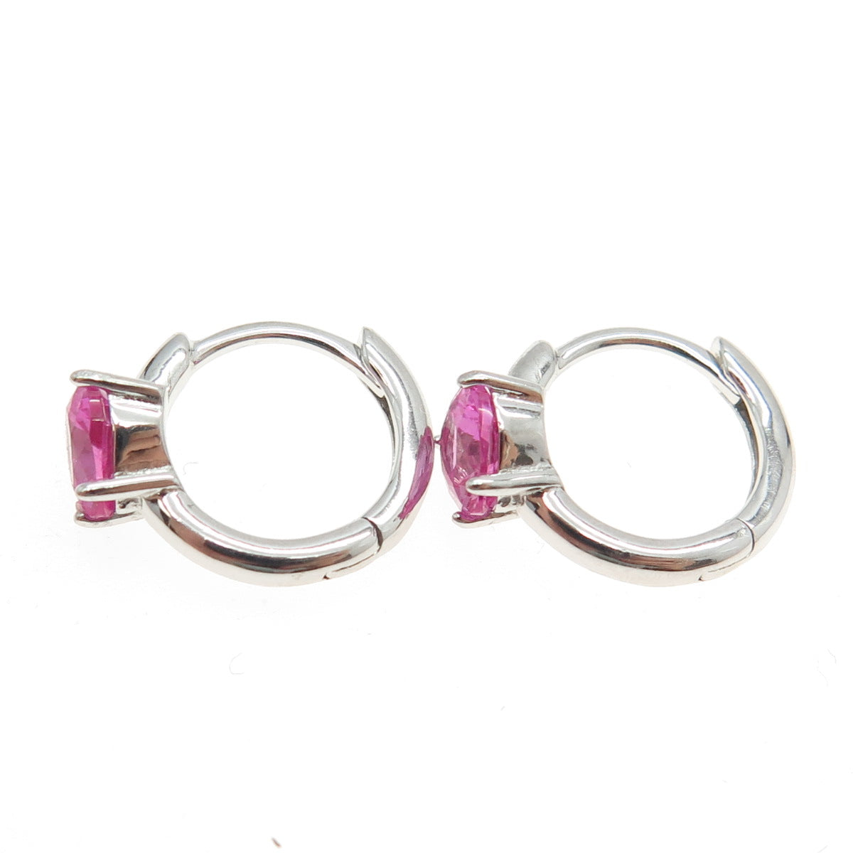 925 Sterling Silver Heart-Cut Pink C Z Hoop Earrings