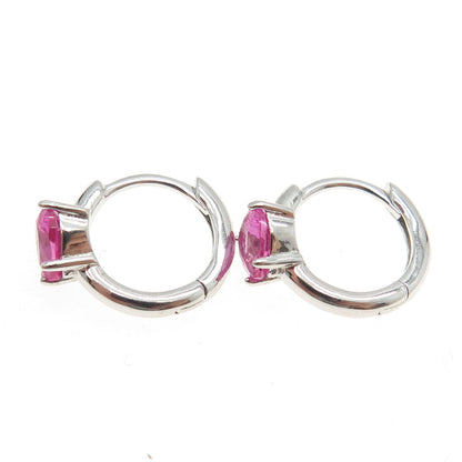 925 Sterling Silver Heart-Cut Pink C Z Hoop Earrings