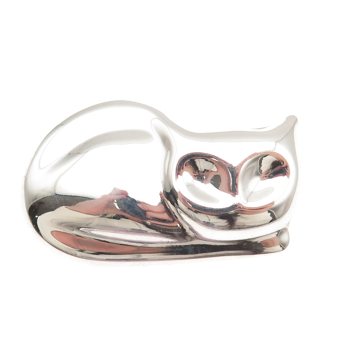 925 Sterling Silver Vintage Mexico Cat Puffy Pin Brooch