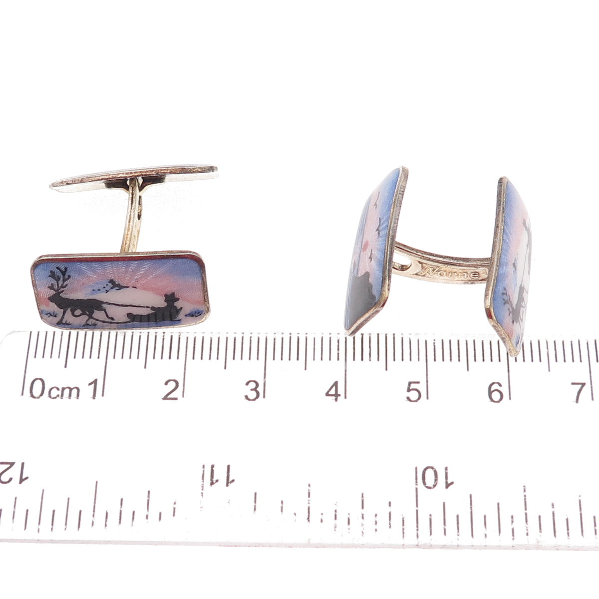 Aksel Holmsen 925S Sterling Gold Plated Vintage Norway Enamel Reindeer Cufflinks