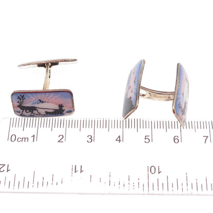 Aksel Holmsen 925S Sterling Gold Plated Vintage Norway Enamel Reindeer Cufflinks