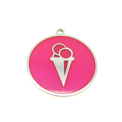 Tokemoti 925 Sterling Silver Pink Enamel Ice Cream Round Tag Minimalist Pendant