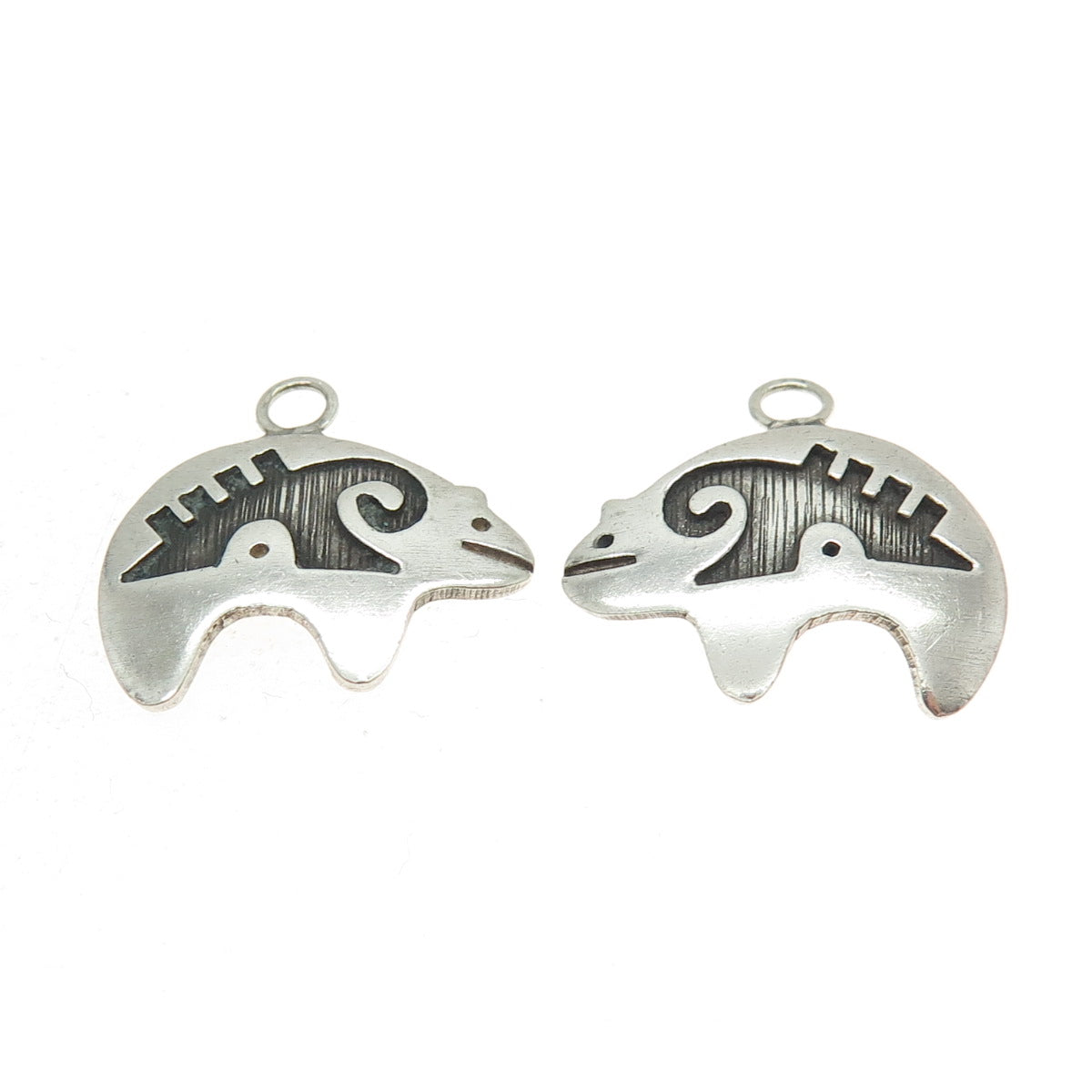 Old Pawn Hopi 925 Sterling Silver Southwestern Bear Tribal Jacket Earrings