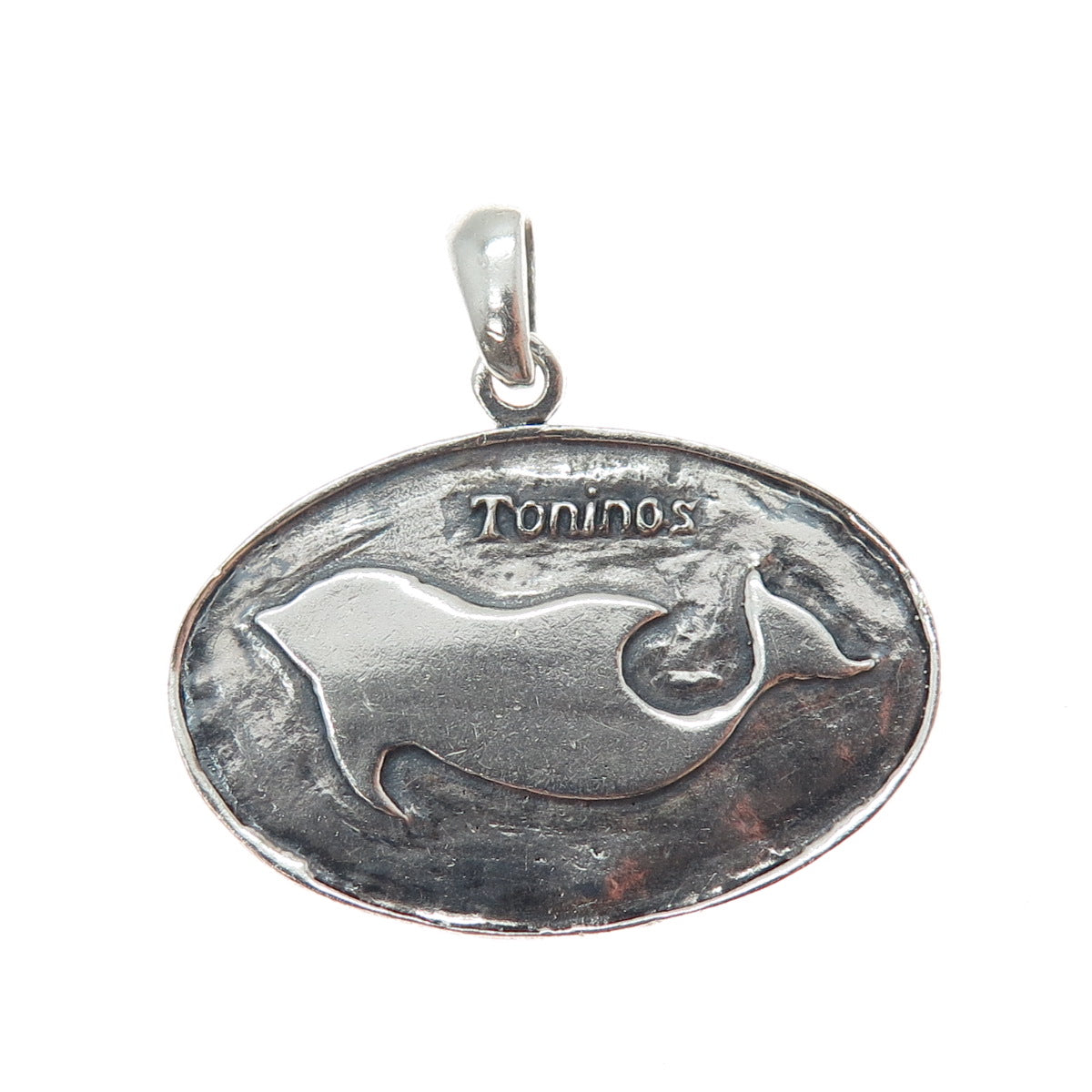 925 Sterling Silver Vintage Toninos Dolphin Oxidized Charm Pendant