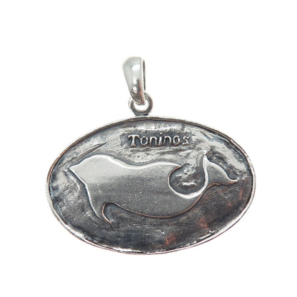 925 Sterling Silver Vintage Toninos Dolphin Oxidized Charm Pendant