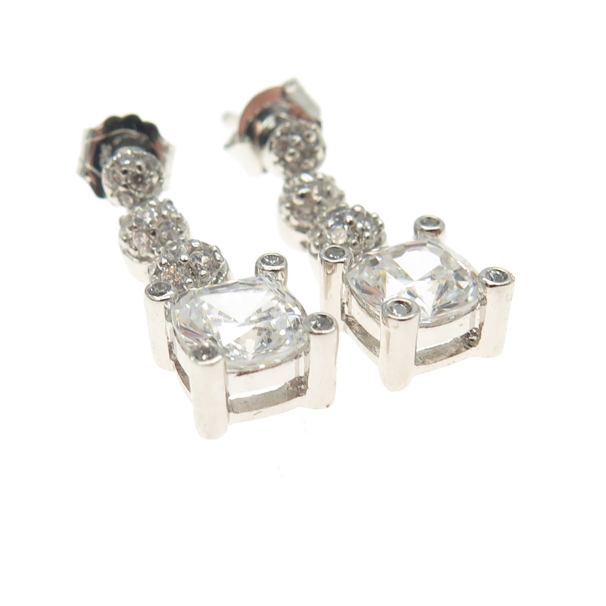 925 Sterling Silver Multi-C Z Dangling Earrings