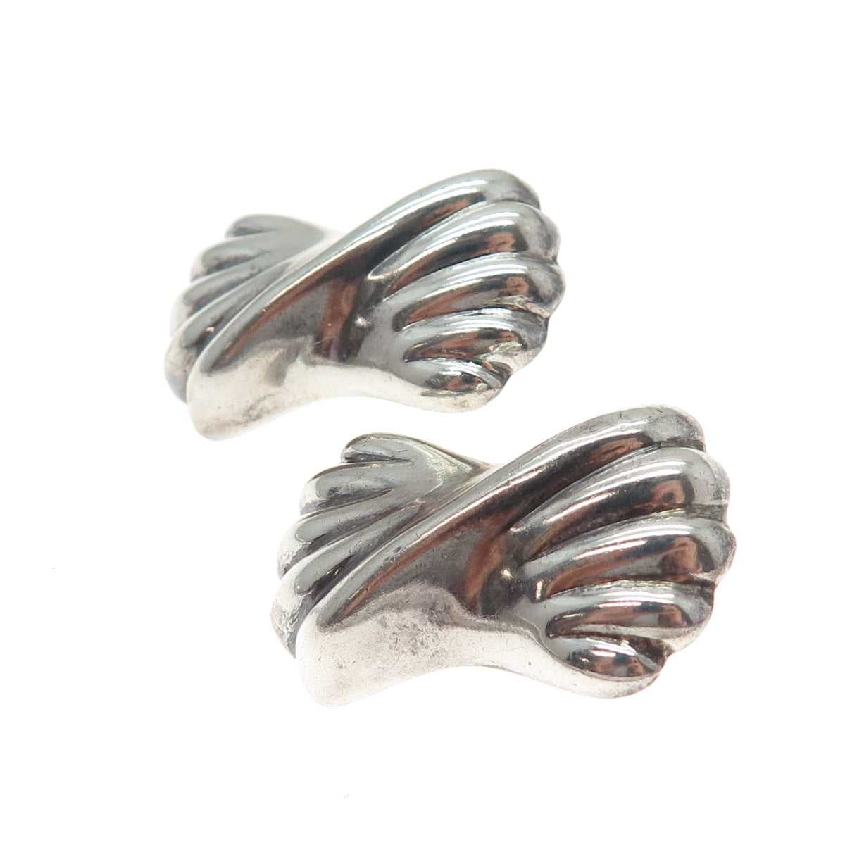 925 Sterling Silver Vintage Modernist Ribbed Bow Oxidized Earrings