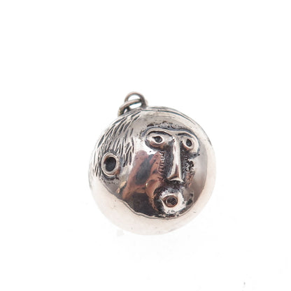 925 Sterling Silver Vintage Modernist Face Oxidized Charm Pendant