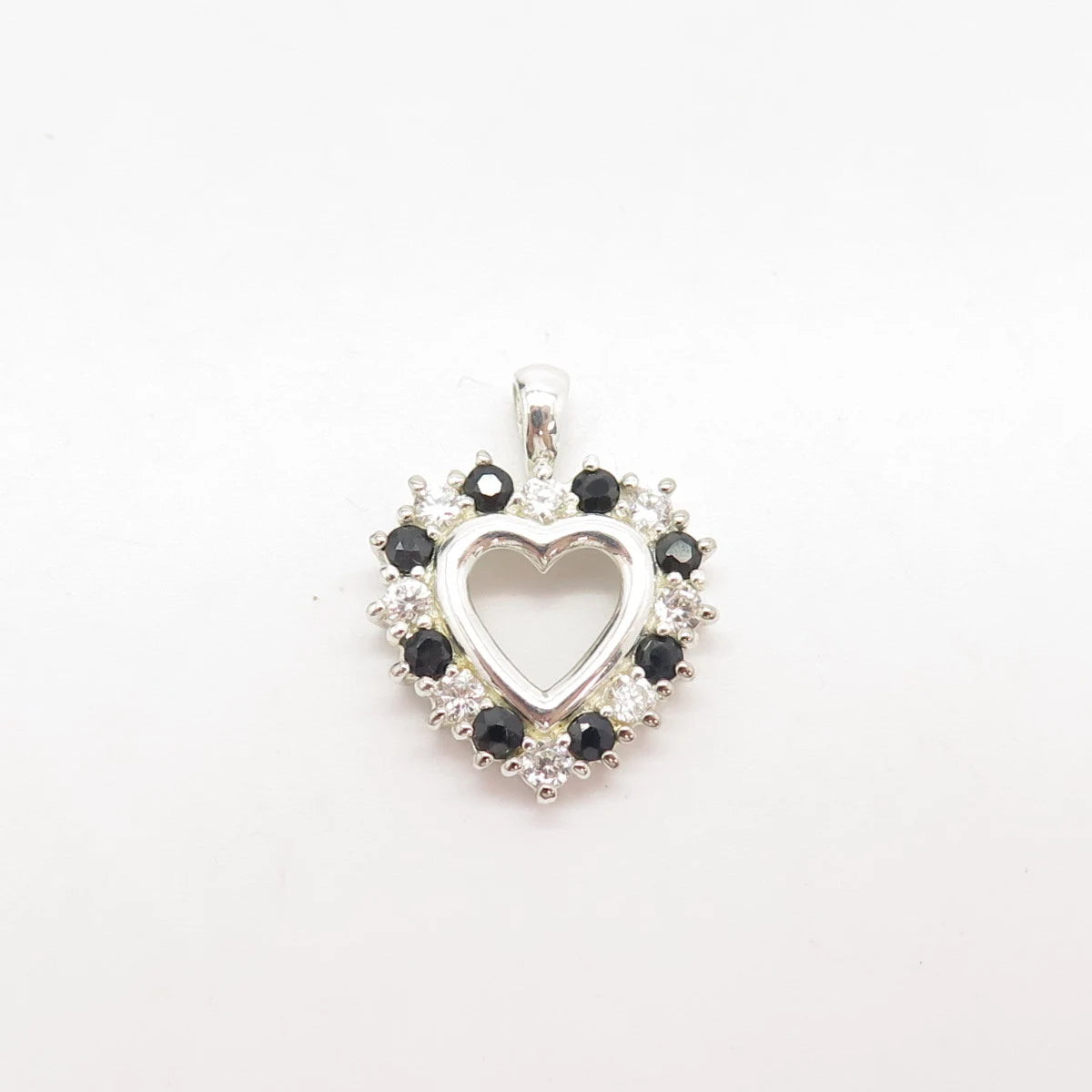 925 Sterling Silver Vintage Lab-Created Sapphire & C Z Heart Pendant