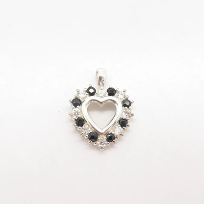 925 Sterling Silver Vintage Lab-Created Sapphire & C Z Heart Pendant