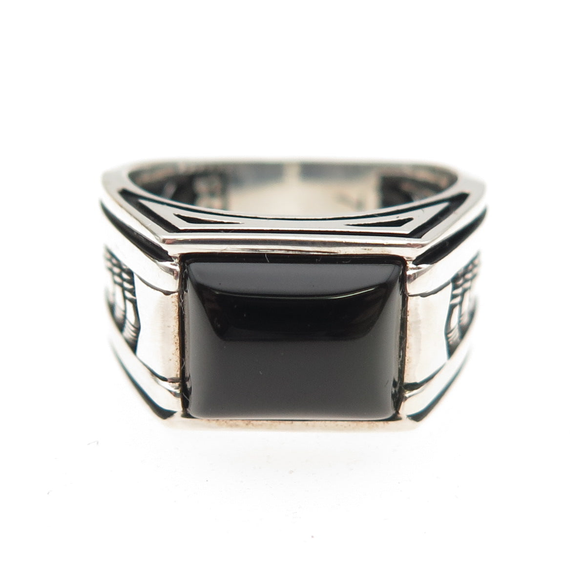 CHIMODA 925 Sterling Silver Real Black Onyx Arrow Oxidized Ring Size 7
