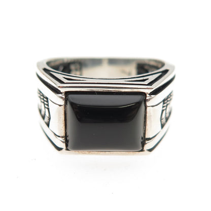 CHIMODA 925 Sterling Silver Real Black Onyx Arrow Oxidized Ring Size 7
