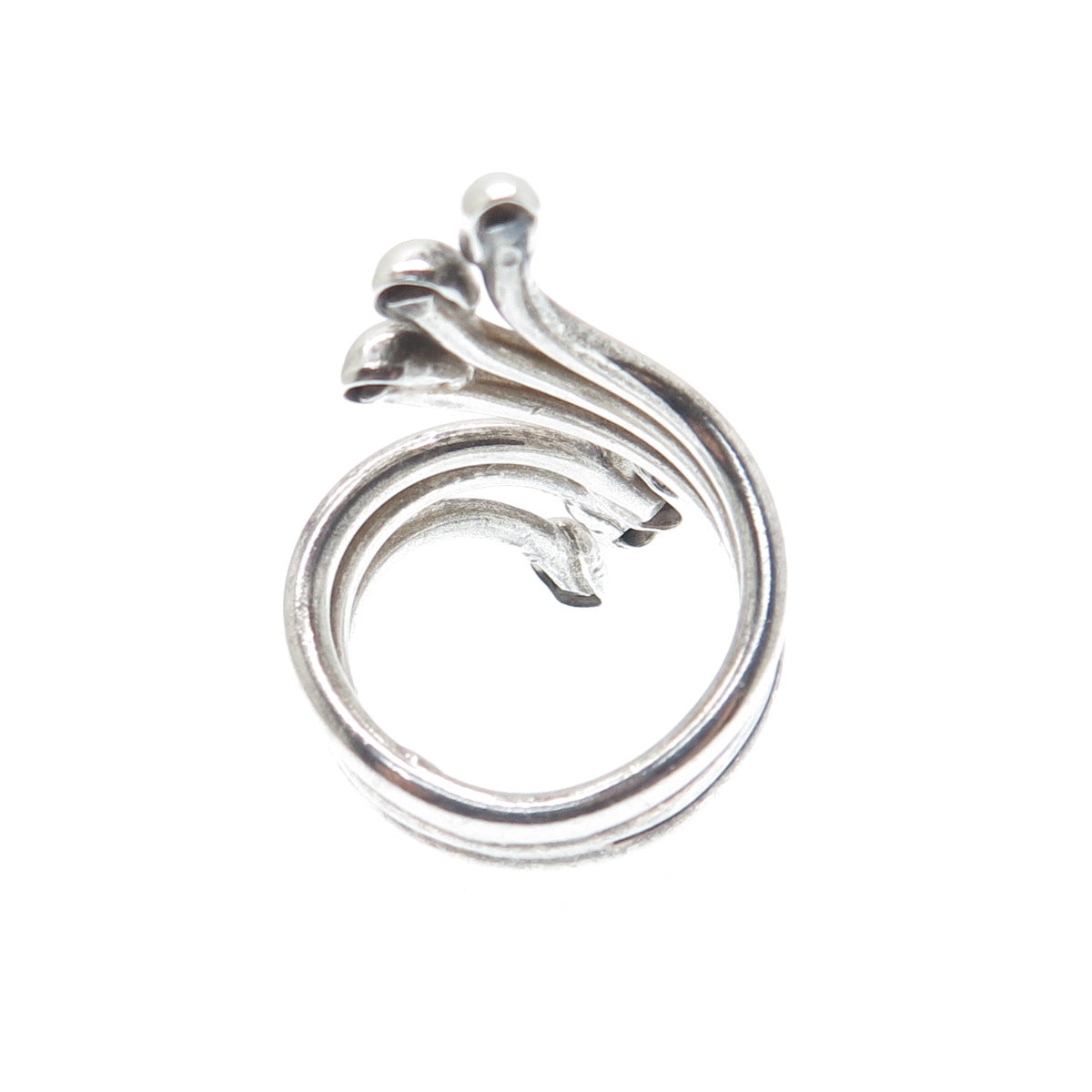 925 Sterling Silver Vintage Mexico Modernist Adjustable Bypass Ring Size 8.25