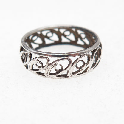 925 Sterling Silver Vintage Filigree Oxidized Band Ring Size 6.5
