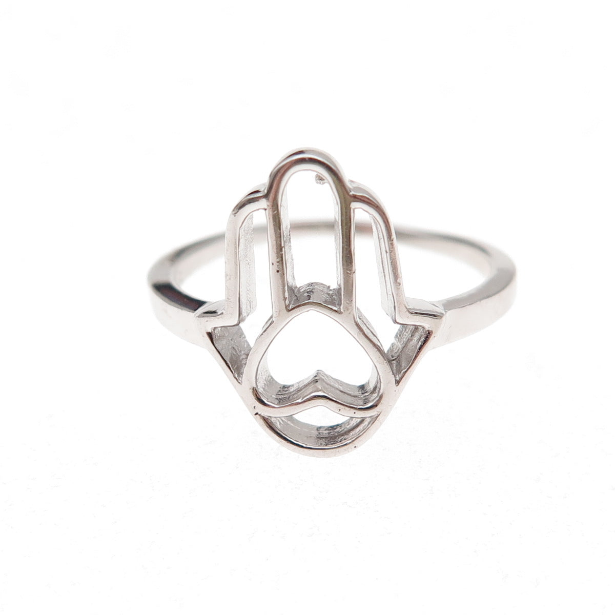 925 Sterling Silver Heart Hamsa Amulet Ring Size 7