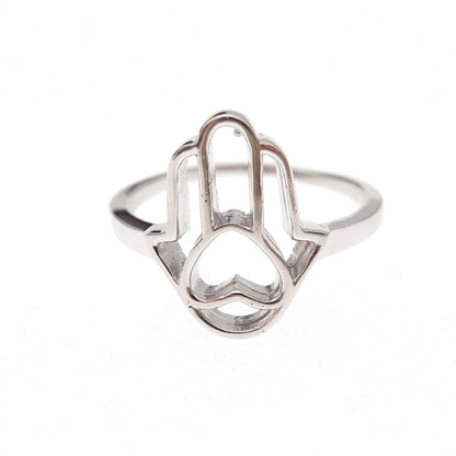 925 Sterling Silver Heart Hamsa Amulet Ring Size 7