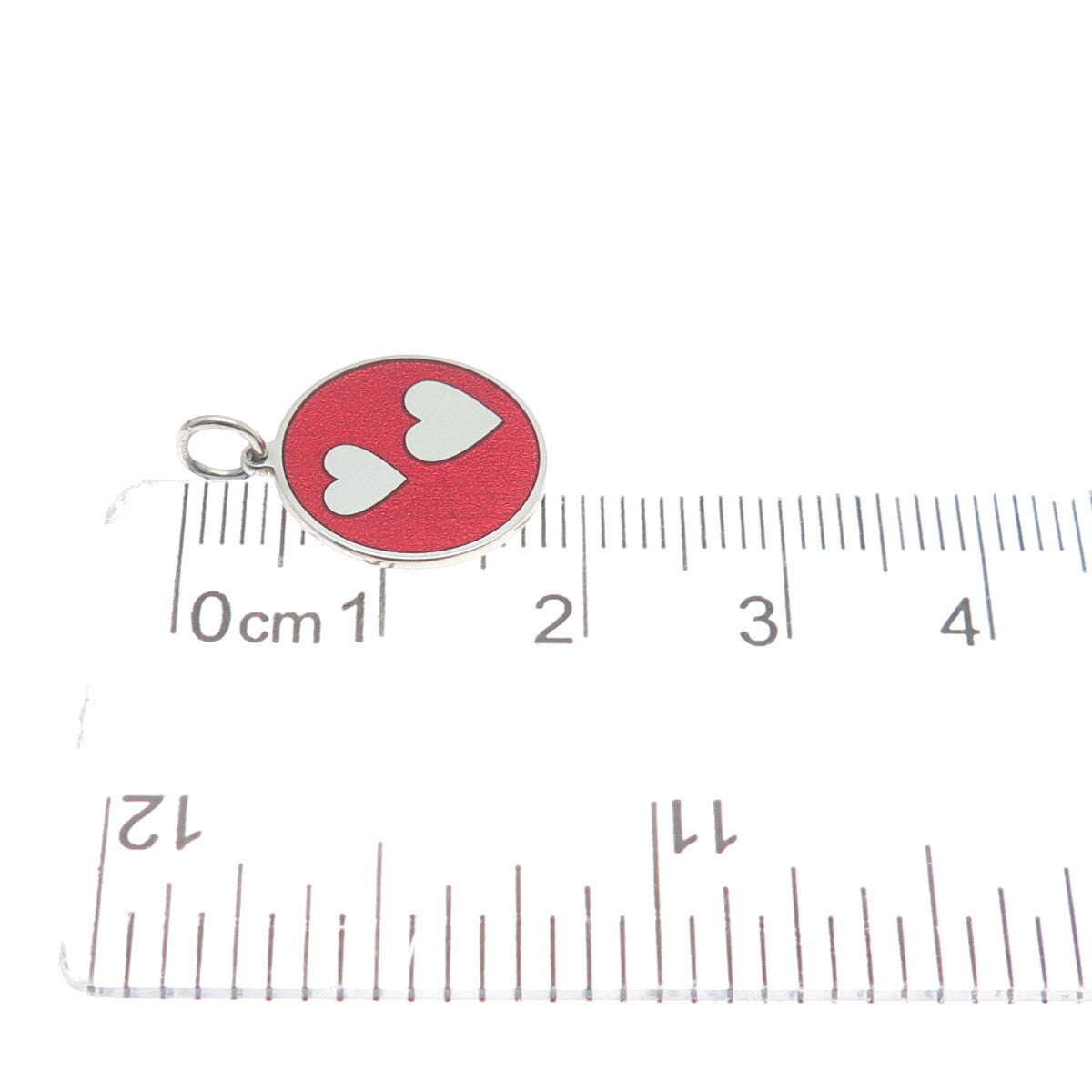 925 Sterling Silver Red Enamel Couple Heart Round Tag Minimalist Charm Pendant