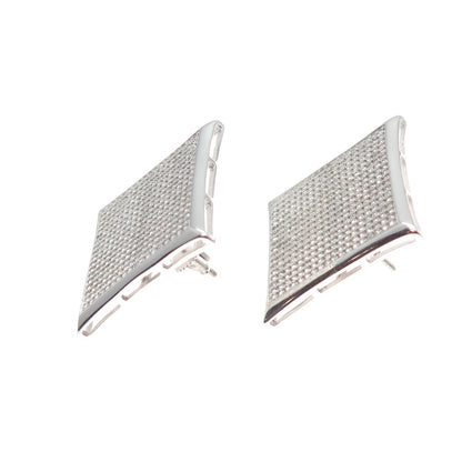 925 Sterling Silver Round-Cut C Z 25mm Square Stud Earrings