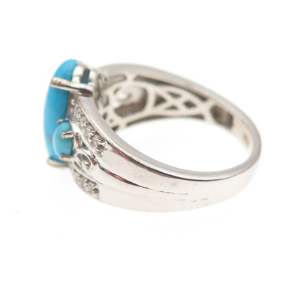 Chuck Clemency 925 Sterling Silver Real Turquoise & White Topaz Ring Size 8