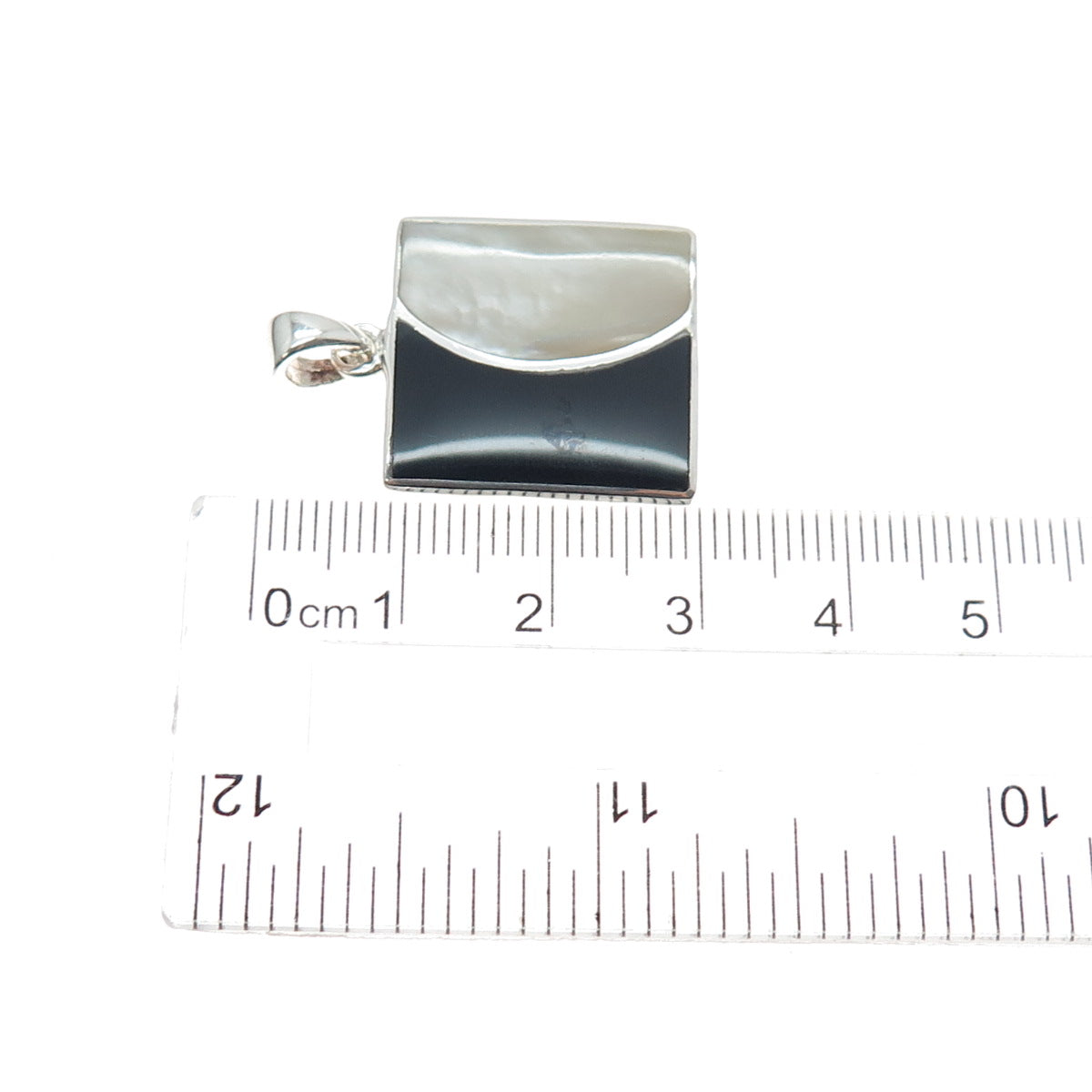 925 Sterling Silver Vintage Real MOP & Black Onyx Modernist Charm Pendant