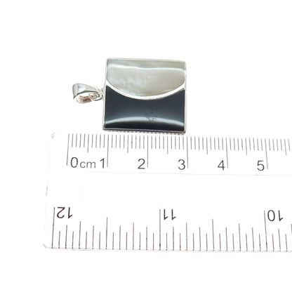925 Sterling Silver Vintage Real MOP & Black Onyx Modernist Charm Pendant