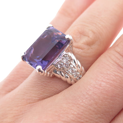 JUDITH RIPKA 925 Sterling Silver Real Emerald-Cut Amethyst & C Z Ring Size 6.25
