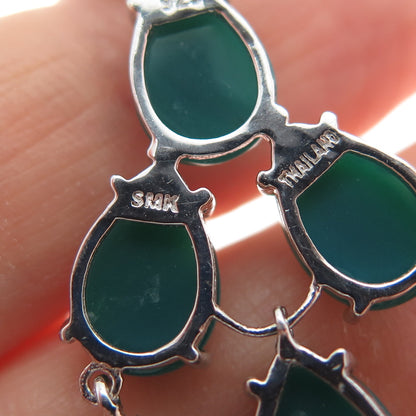 925 Sterling Silver Real Pear-Cut Green Onyx Chandelier Dangle Earrings