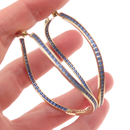 KLEO Sterling Silver Gold Plated Round-Cut Blue C Z Wavy In & Out Hoop Earrings