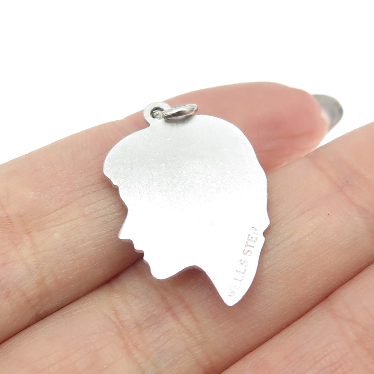 WELLS 925 Sterling Silver Vintage Girl Face Profile Charm Pendant