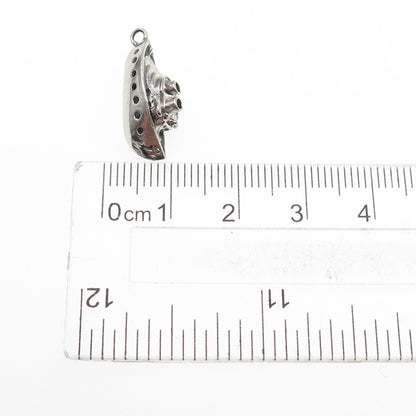 925 Sterling Silver Antique Art Deco Bon Voyage Cruise Ship Mini 3D Pendant