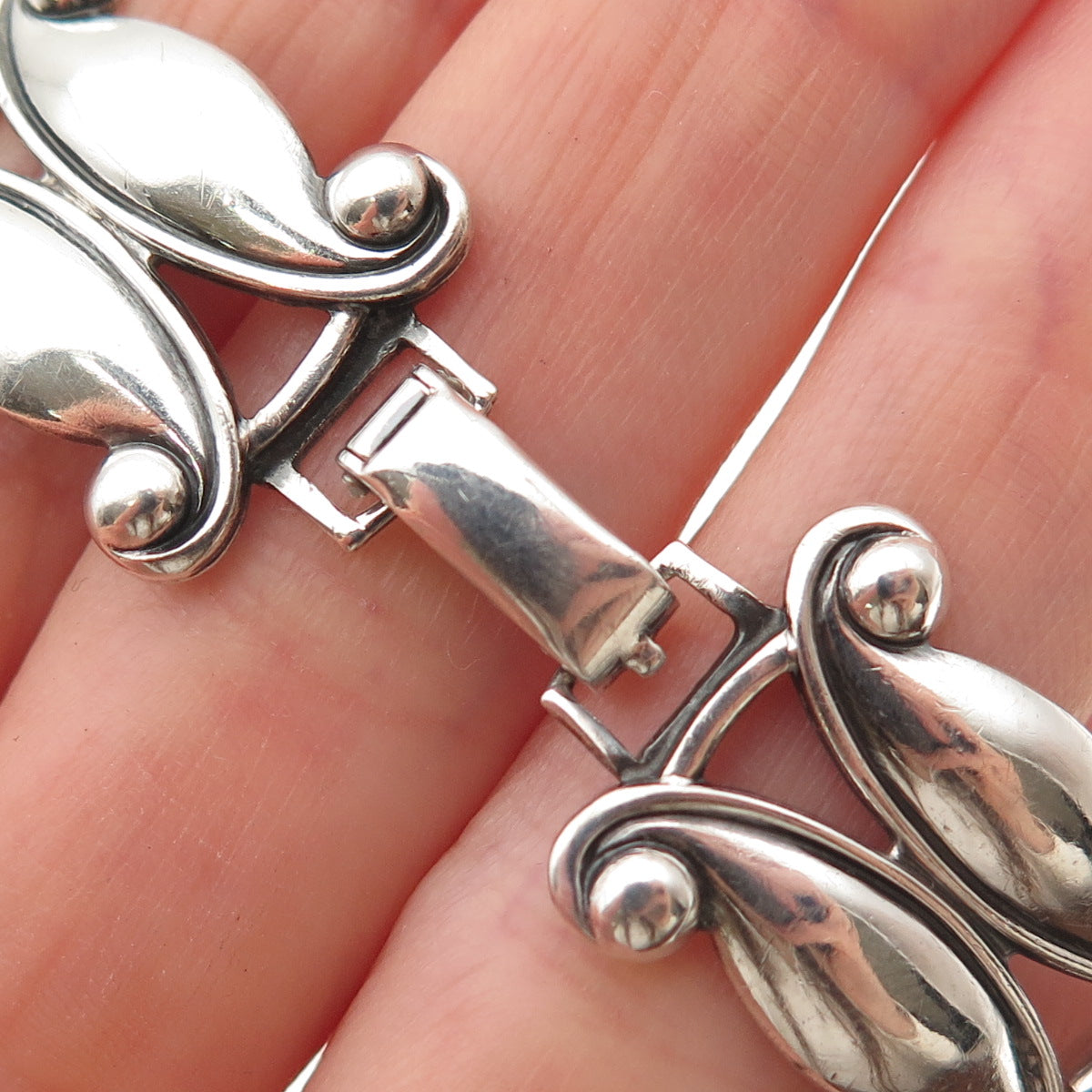 DANECRAFT 925 Sterling Silver Antique Art Deco Floral Oxidized Bracelet 7.5"