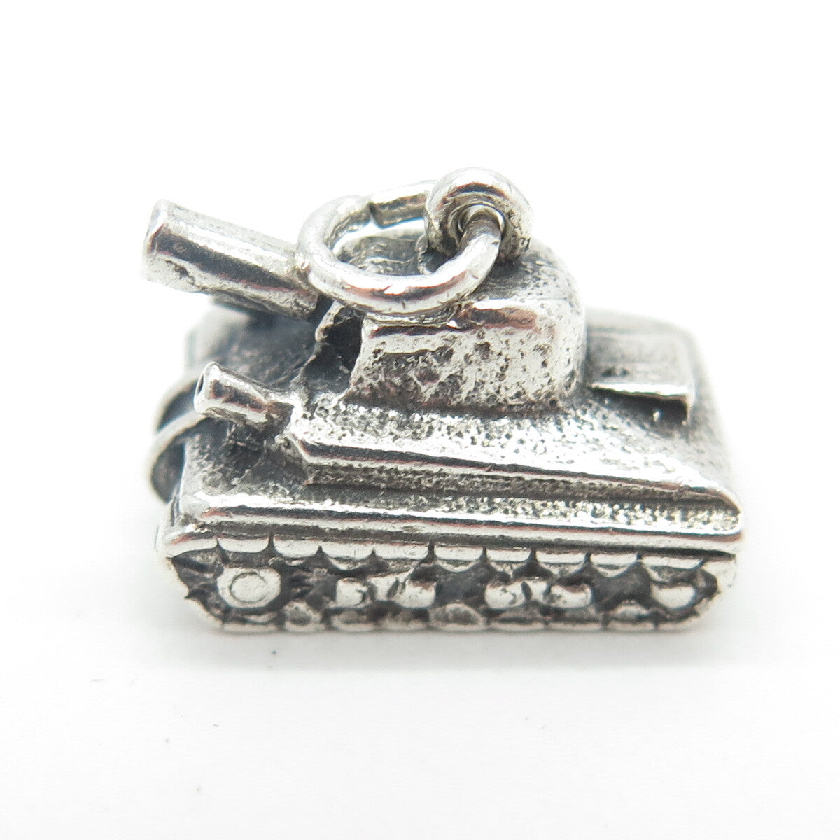 925 Sterling Silver Antique Art Deco Military Tank Minimalist 3D Charm Pendant