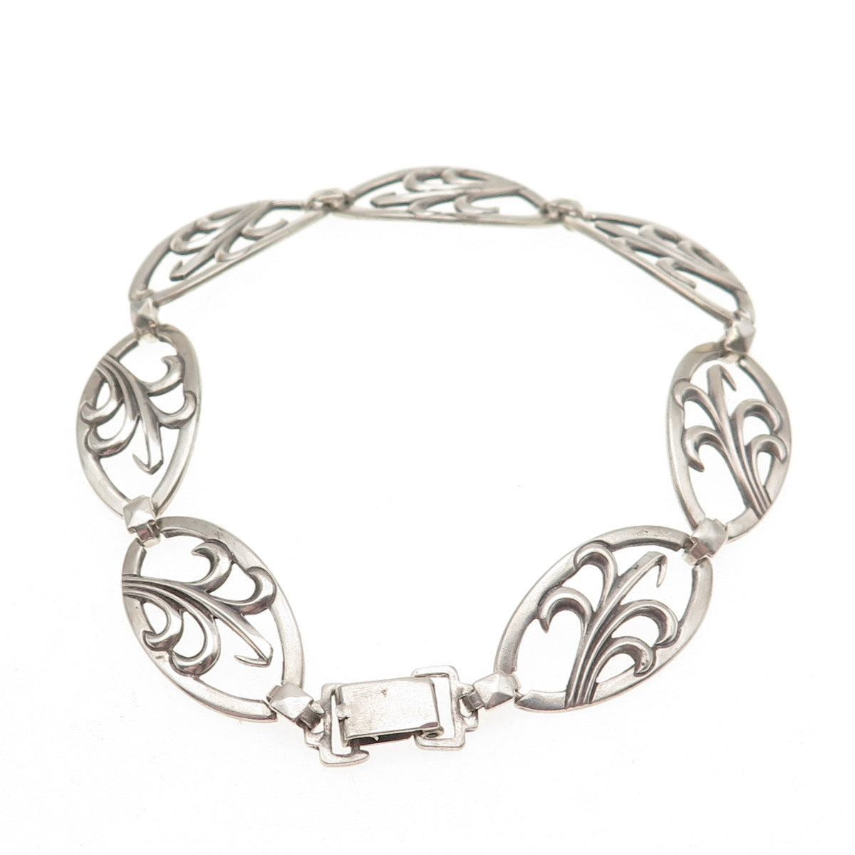 WRE W.E. Richards 925 Sterling Silver Antique Art Deco Floral Bracelet 7.75"
